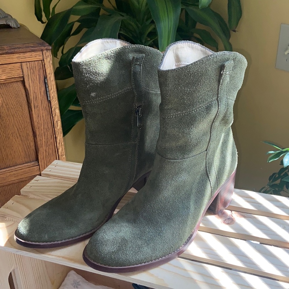 Adrienne Vittadini Olive Green Suede Ankle Boots